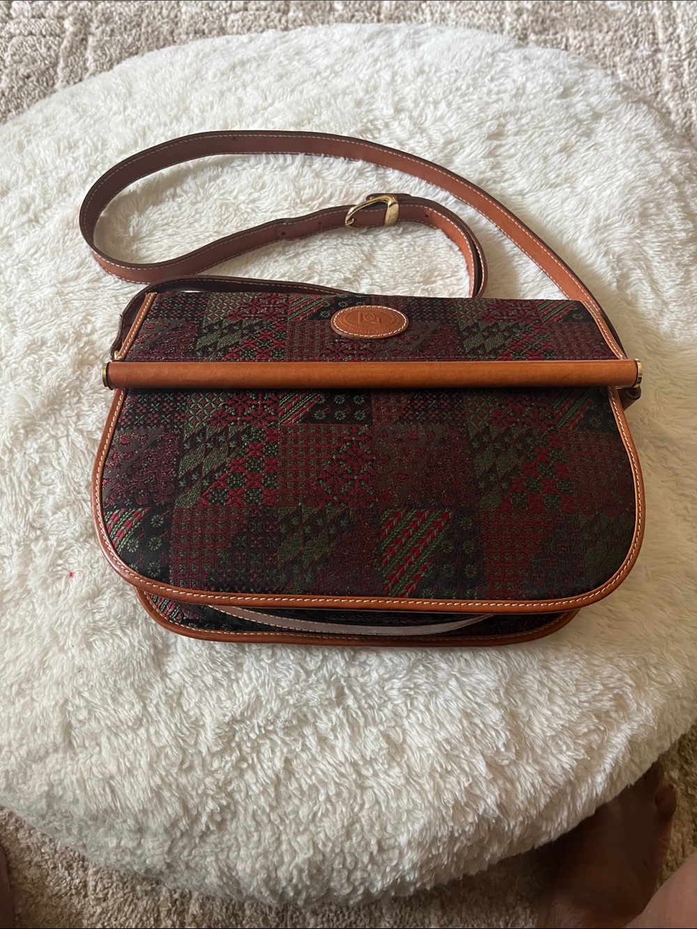 A Del Gabbo Burgundy and Tan Patchwork Crossbody